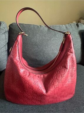 Gucci Guccissima Red Leather Shoulder Bag